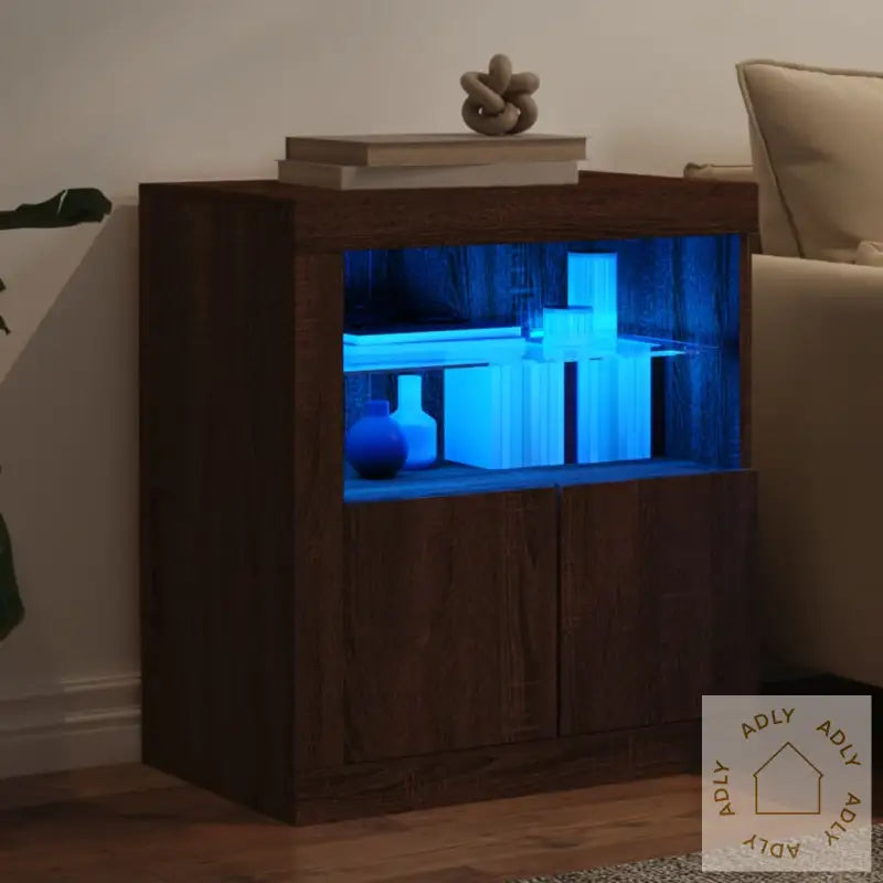 Skjenk Med Led-Lys Brun Eik 60,5X37X67 Cm