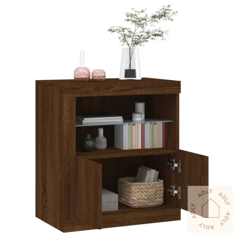 Skjenk Med Led-Lys Brun Eik 60,5X37X67 Cm