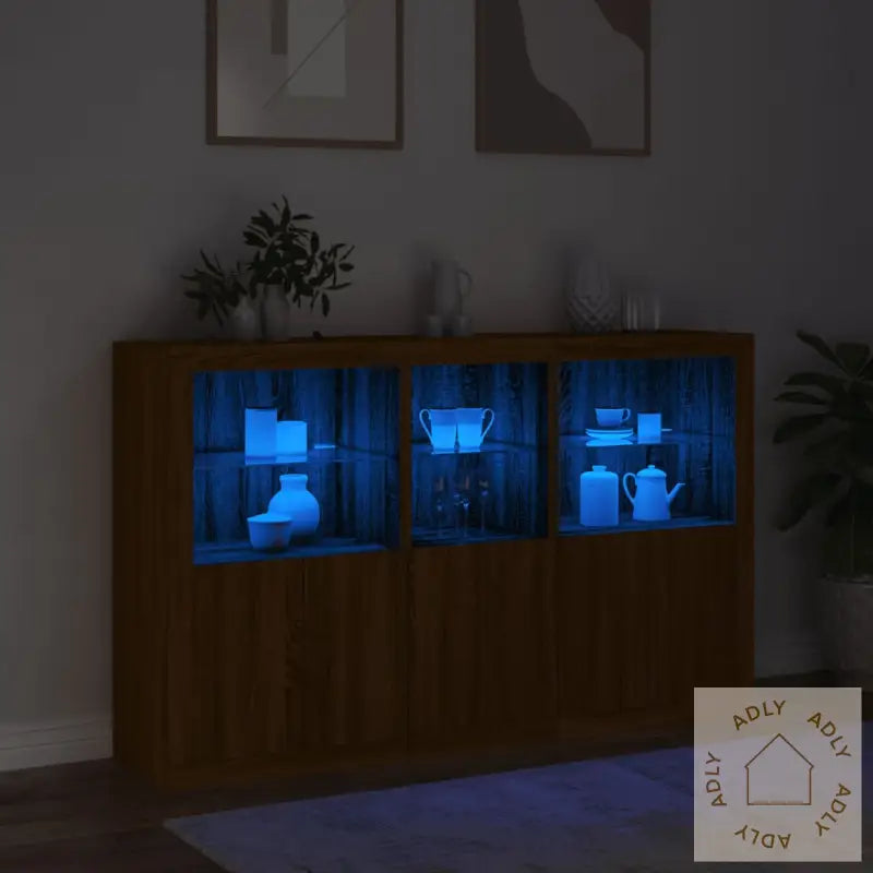 Skjenk Med Led-Lys Brun Eik 162X37X100 Cm