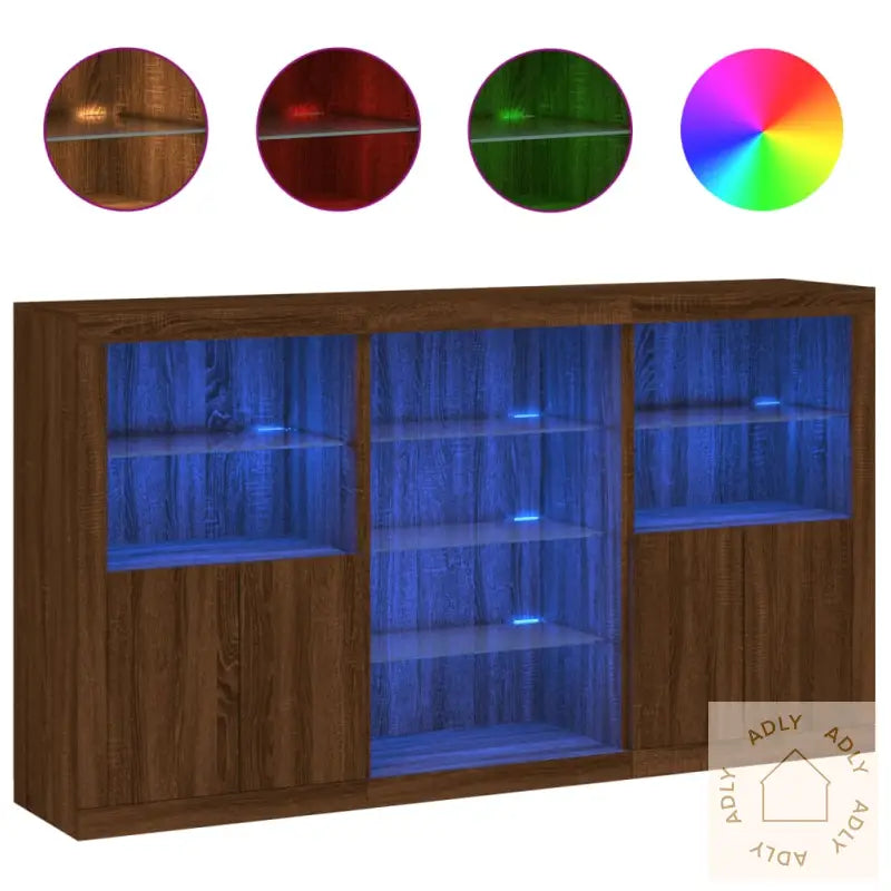 Skjenk Med Led-Lys Brun Eik 181,5X37X100 Cm