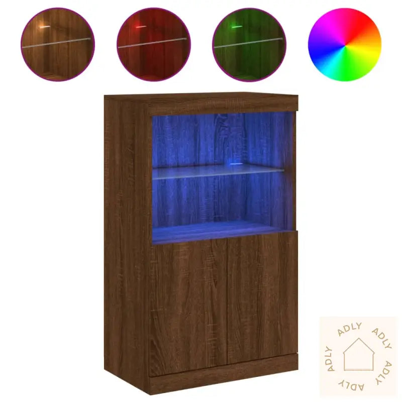 Skjenk Med Led-Lys Brun Eik 60,5X37X100 Cm