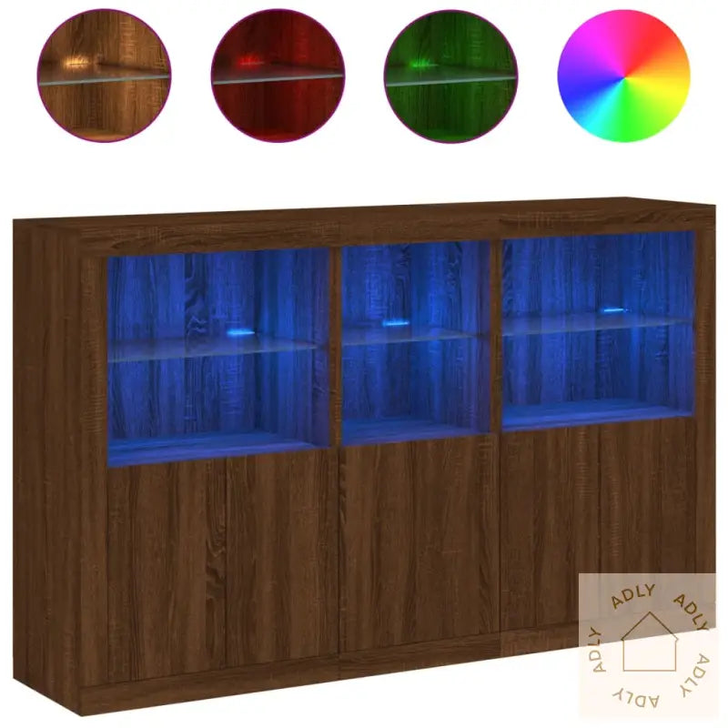 Skjenk Med Led-Lys Brun Eik 162X37X100 Cm