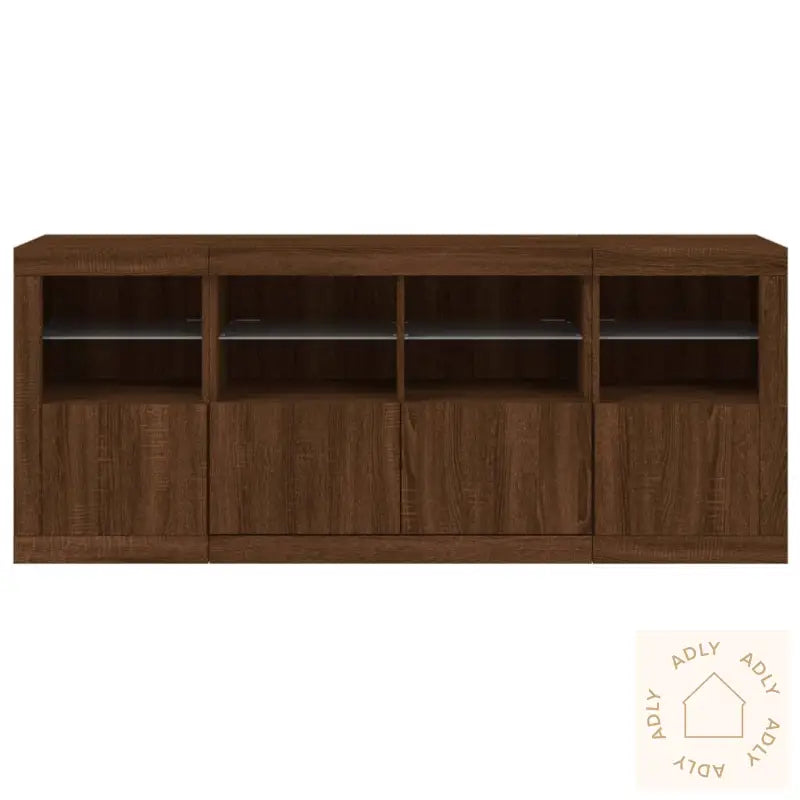 Skjenk Med Led-Lys Brun Eik 163X37X67 Cm