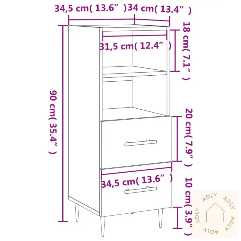 Skjenk Brun Eik 34,5X34X90 Cm Konstruert Tre