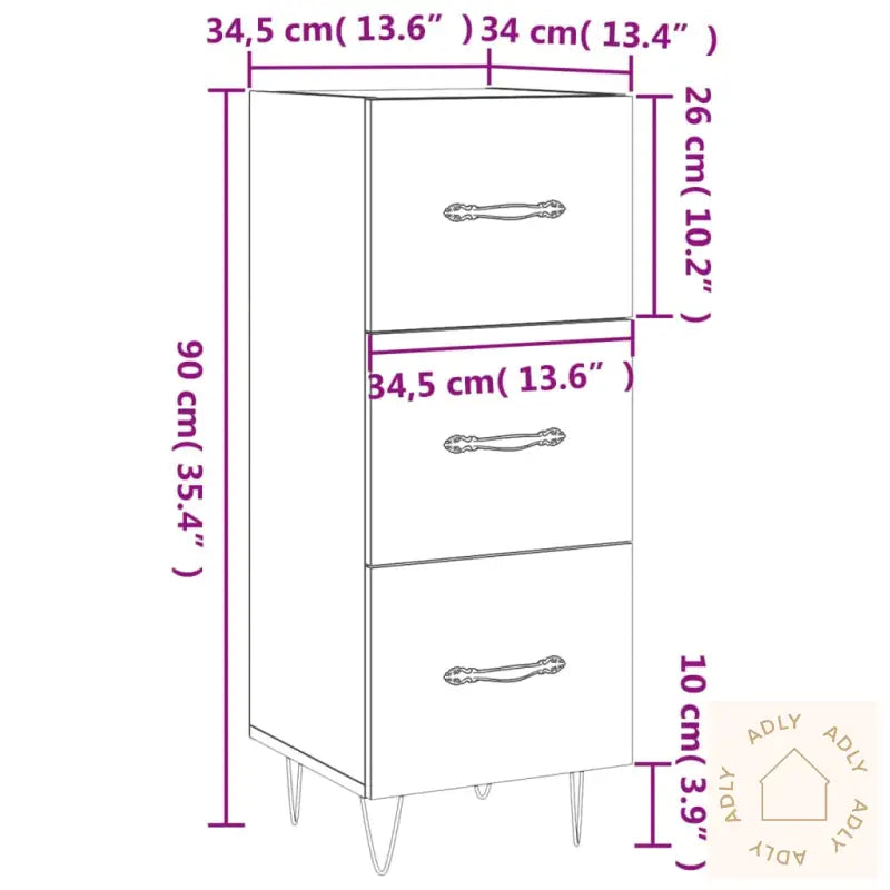 Skjenk Brun Eik 34,5X34X90 Cm Konstruert Tre