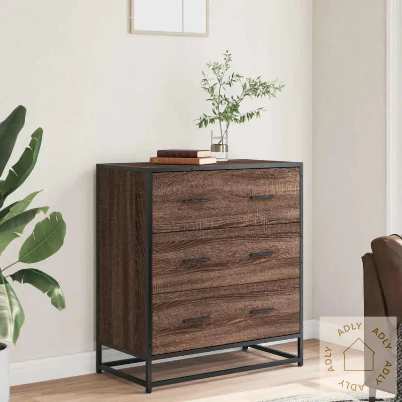 Skjenk Brun Eik 68X35X76 Cm Konstruert Tre Og Metall