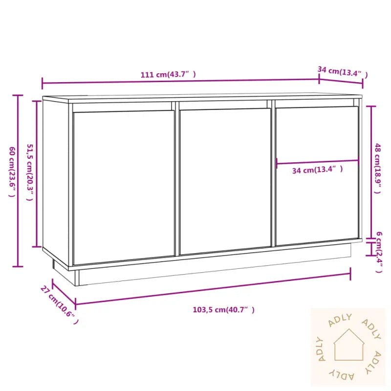 Skjenk Hvit 111X34X60 Cm Heltre Furu