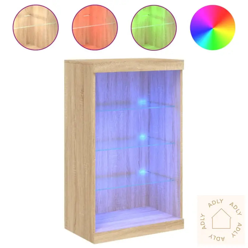 Skjenk Med Led-Lys Sonoma Eik 60,5X37X100 Cm