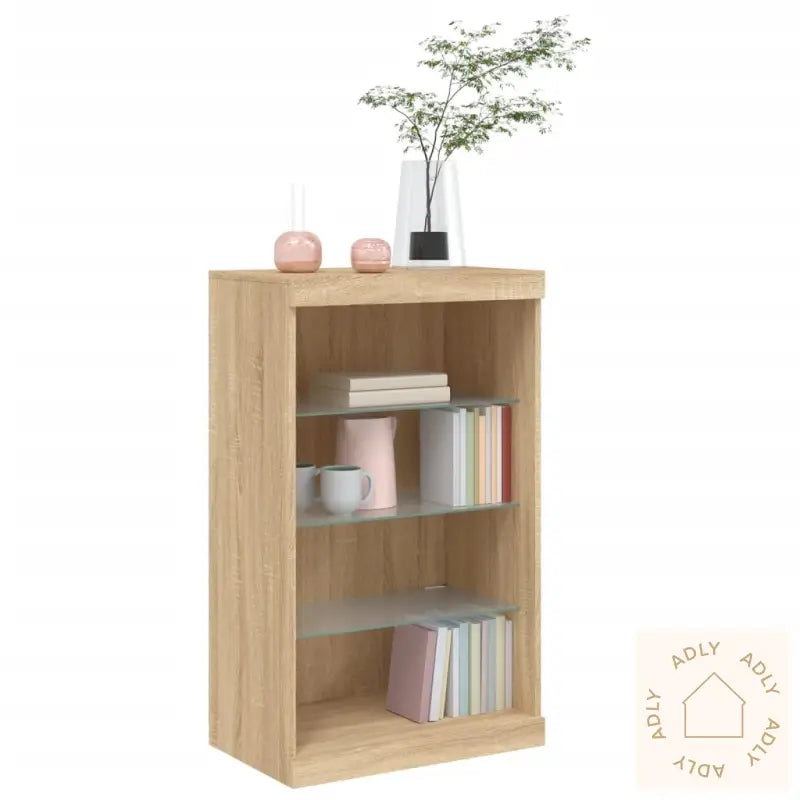 Skjenk Med Led-Lys Sonoma Eik 60,5X37X100 Cm