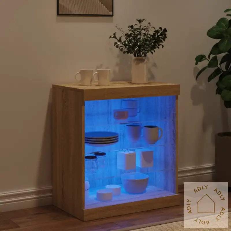 Skjenk Med Led-Lys Sonoma Eik 60,5X37X67 Cm