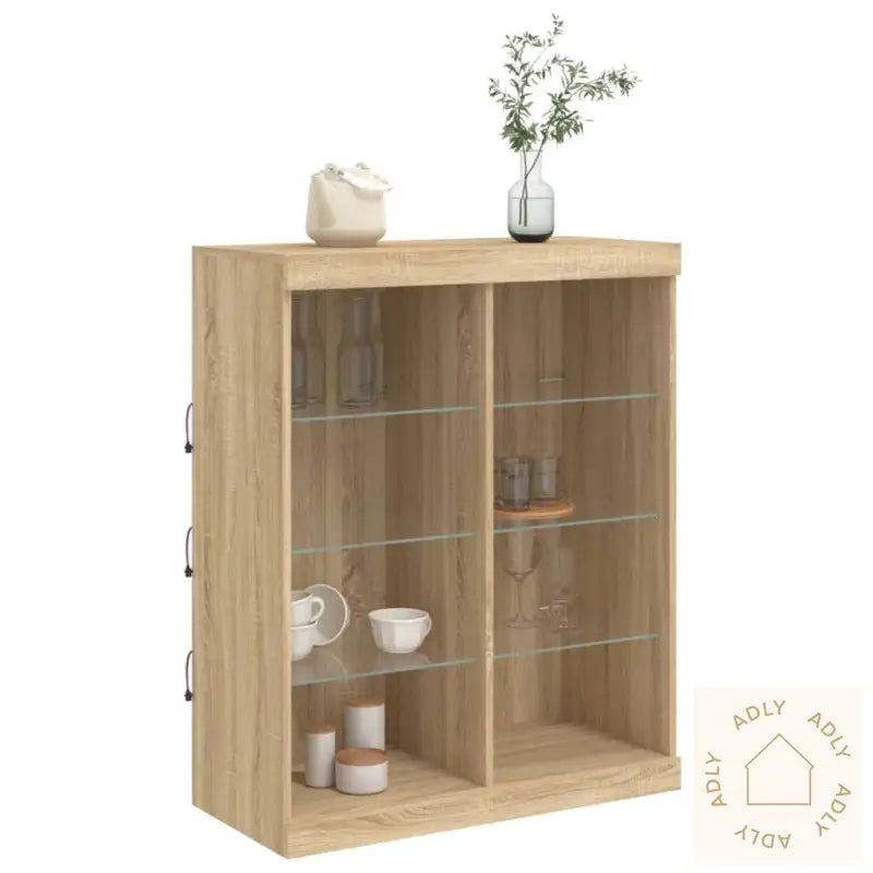 Skjenk Med Led-Lys Sonoma Eik 81X37X100 Cm