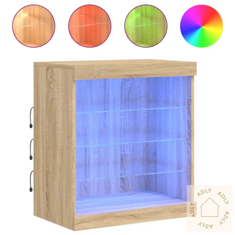 Skjenk Med Led-Lys Sonoma Eik 60,5X37X67 Cm
