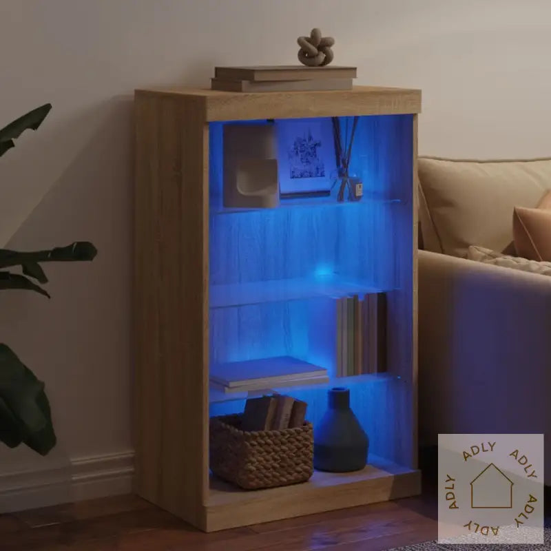 Skjenk Med Led-Lys Sonoma Eik 60,5X37X100 Cm