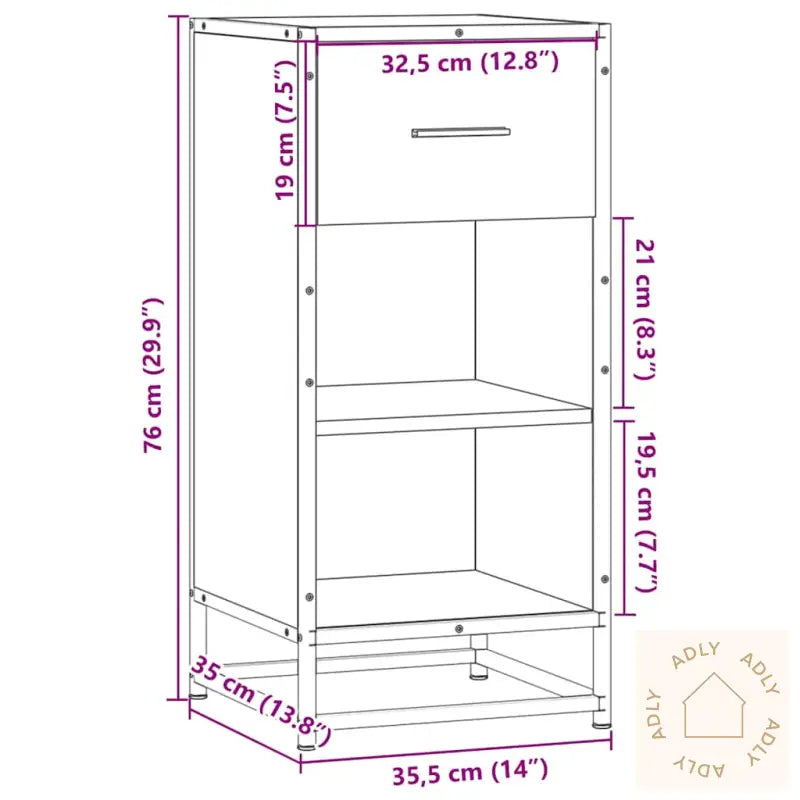 Skjenk Sonoma Eik 35,5X35X76 Cm Konstruert Tre Og Metall