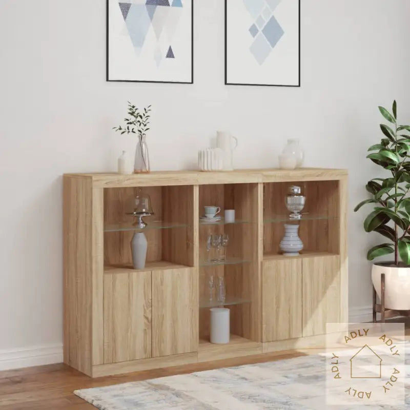 Skjenk Med Led-Lys Sonoma Eik 162X37X100 Cm