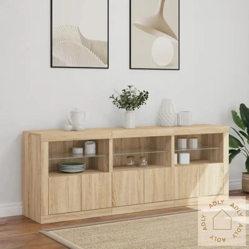 Skjenk Med Led-Lys Sonoma Eik 181,5X37X67 Cm