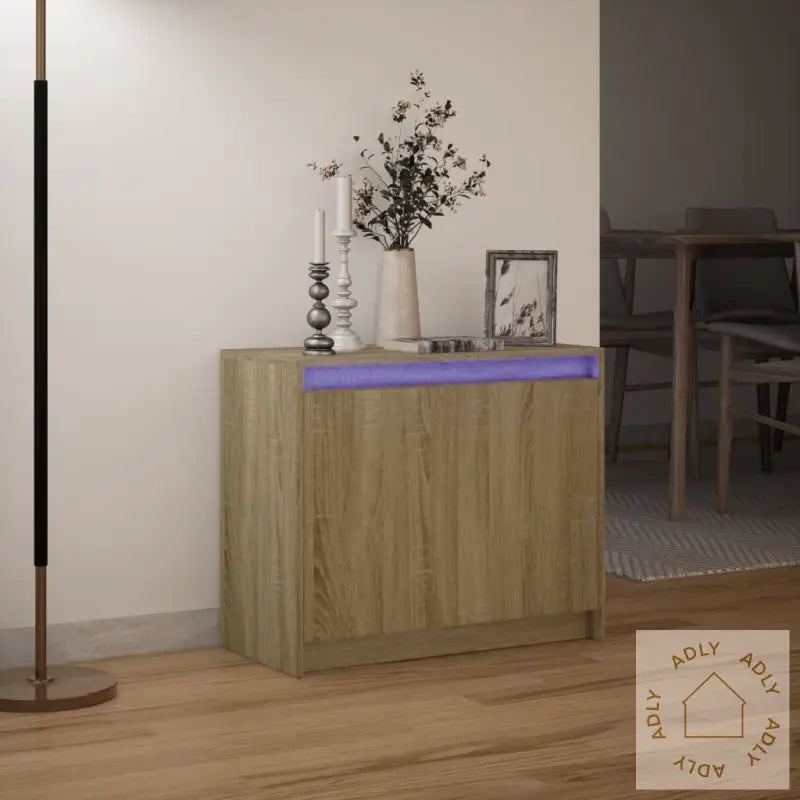 Skjenk Med Led Sonoma Eik 72X34X61 Cm Konstruert Tre