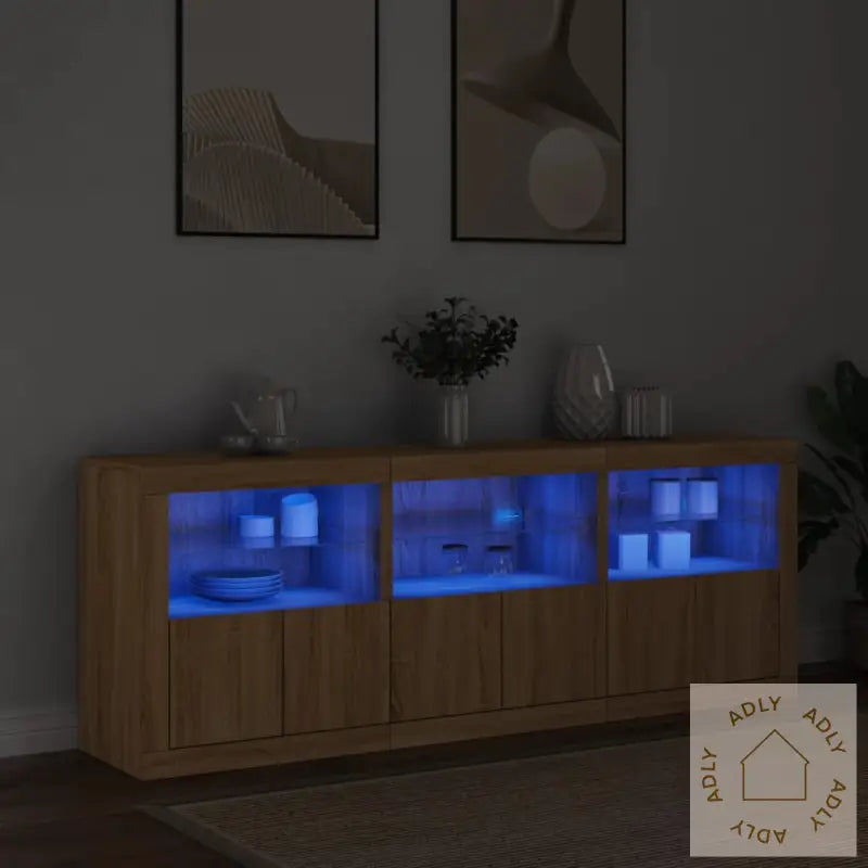 Skjenk Med Led-Lys Sonoma Eik 181,5X37X67 Cm