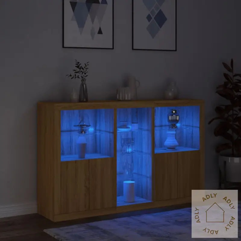 Skjenk Med Led-Lys Sonoma Eik 162X37X100 Cm