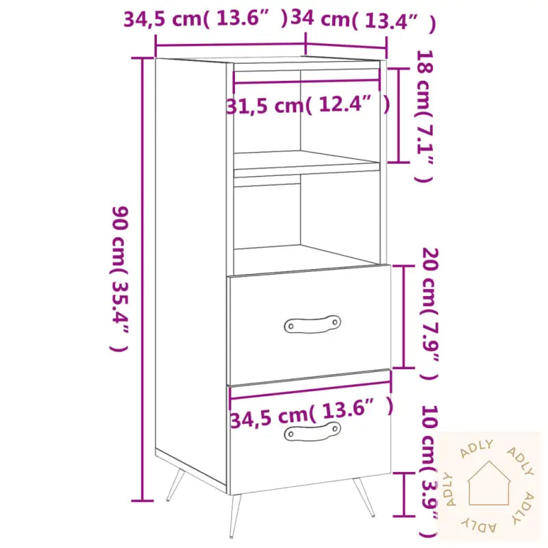 Skjenk Sonoma Eik 34,5X34X90 Cm Konstruert Tre