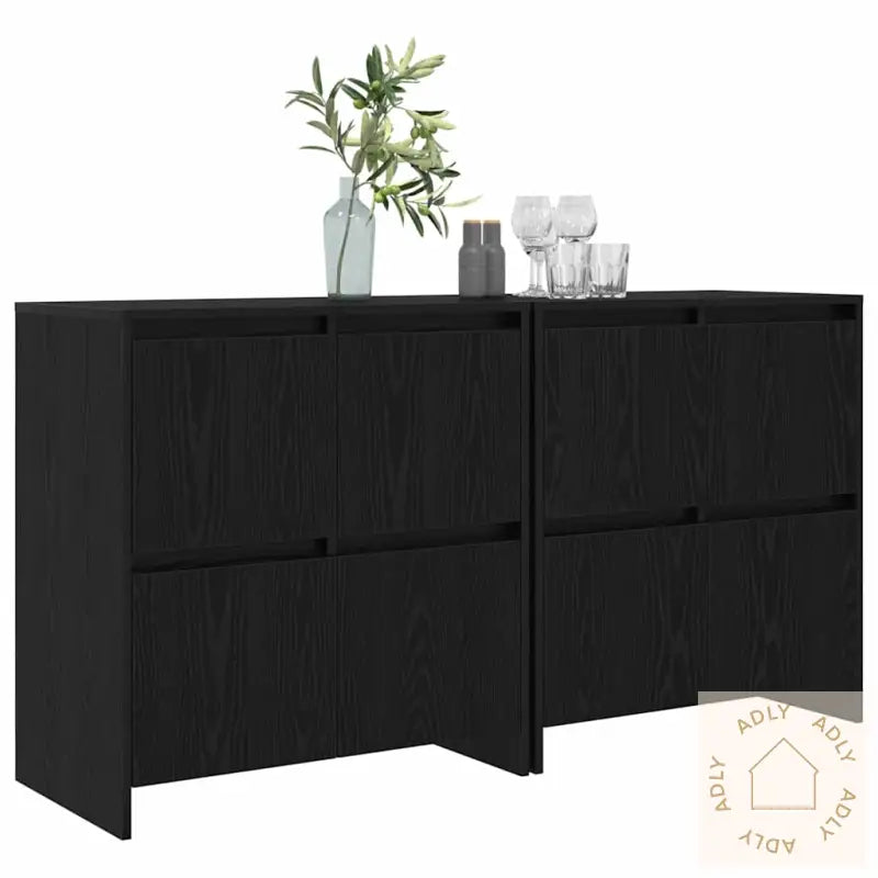 Serviesskap 2 Pcs Svart Eik 70 X 41 X 75 Cm Konstruert Tre