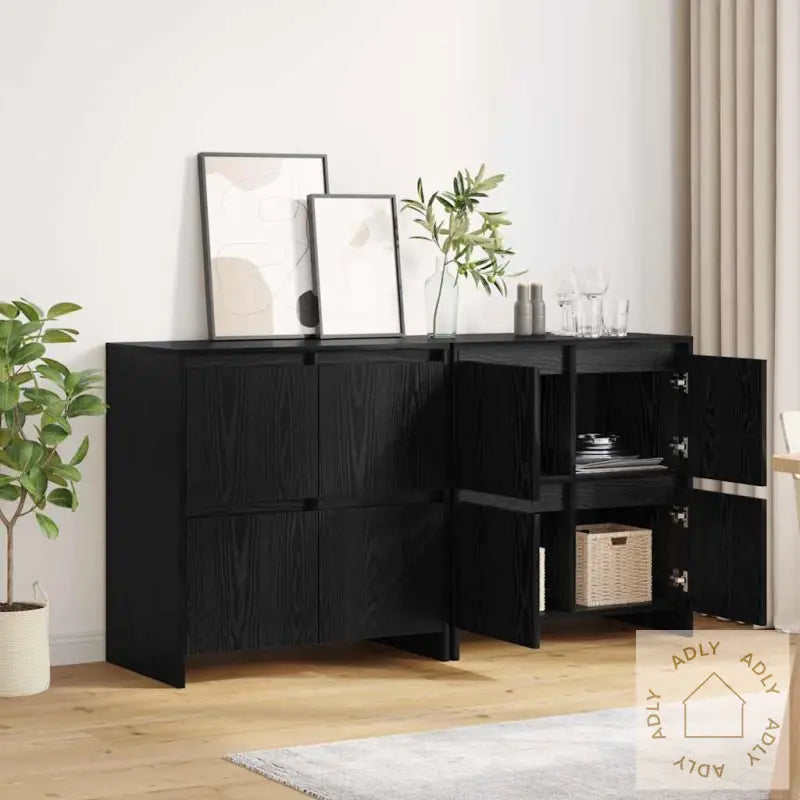 Serviesskap 2 Pcs Svart Eik 70 X 41 X 75 Cm Konstruert Tre