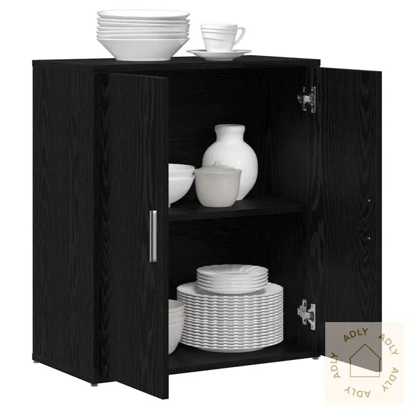 Høyskap 2 Pcs Svart Eik 60 X 31 X 70 Cm Konstruert Tre