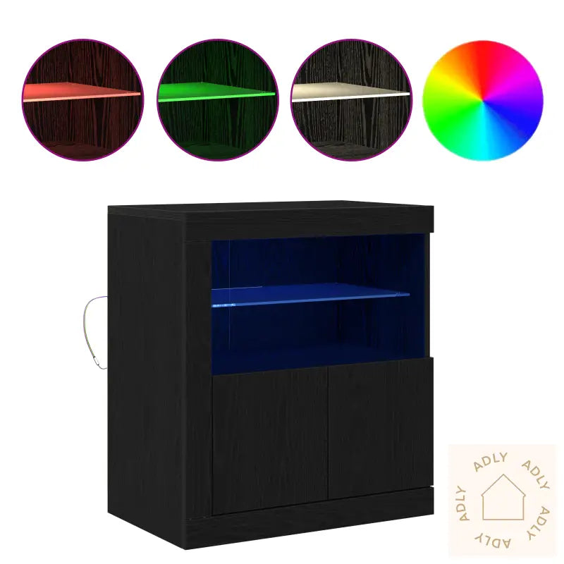 Sideboard Med Led-Lamper Svart Eik 60,5X37X67 Cm