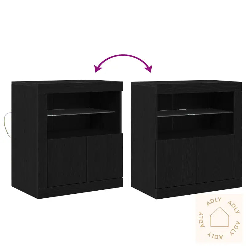 Sideboard Med Led-Lamper Svart Eik 60,5X37X67 Cm