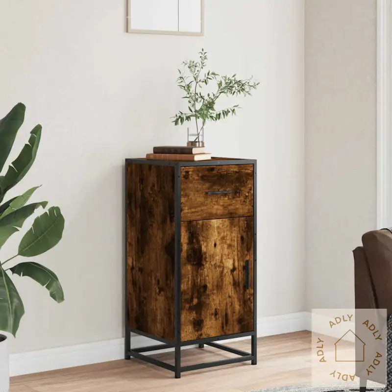 Skjenk Røkt Eik 35,5X35X76 Cm Konstruert Tre Og Metall