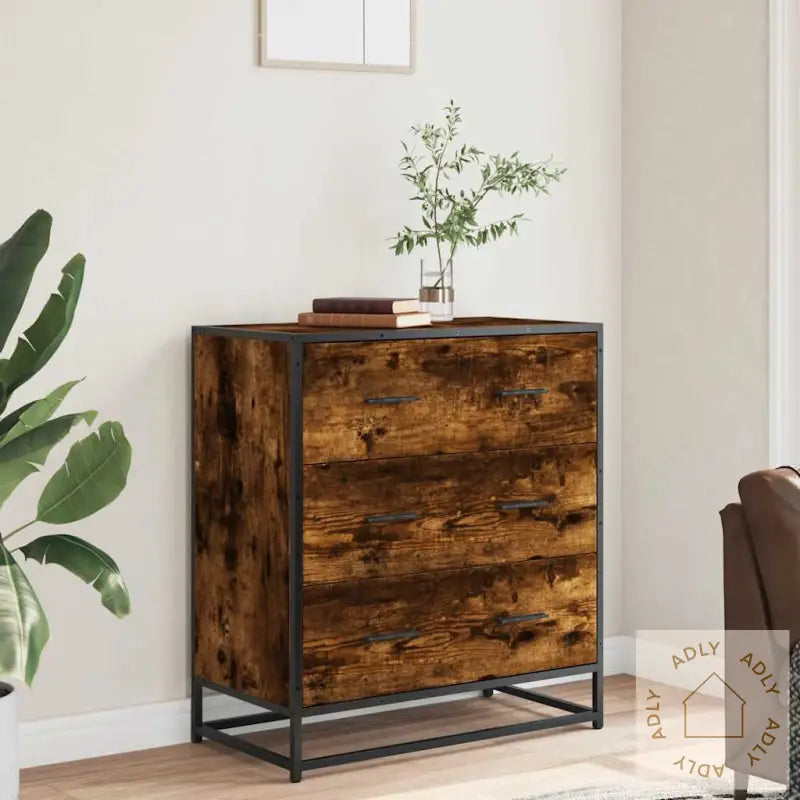 Skjenk Røkt Eik 68X35X76 Cm Konstruert Tre Og Metall