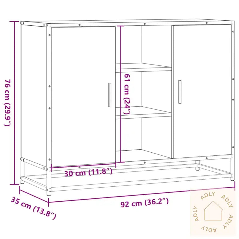 Skjenk Grå Sonoma Eik 92X35X76 Cm Konstruert Tre