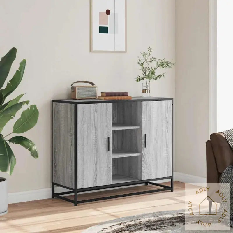 Skjenk Grå Sonoma Eik 92X35X76 Cm Konstruert Tre