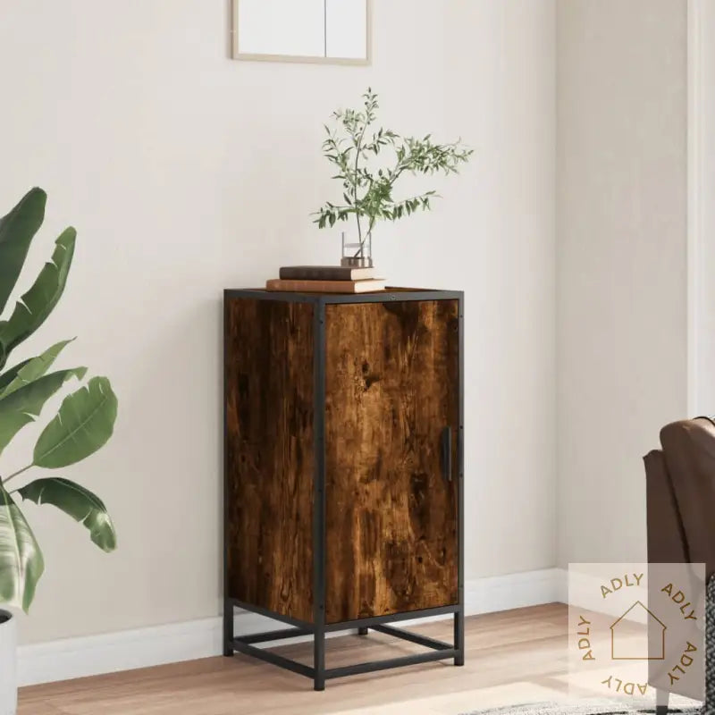 Skjenk Røkt Eik 35,5X35X76 Cm Konstruert Tre Og Metall