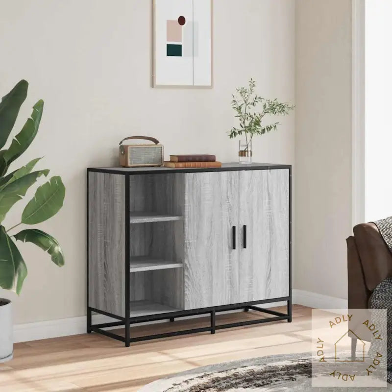 Skjenk Grå Sonoma Eik 92X35X76 Cm Konstruert Tre