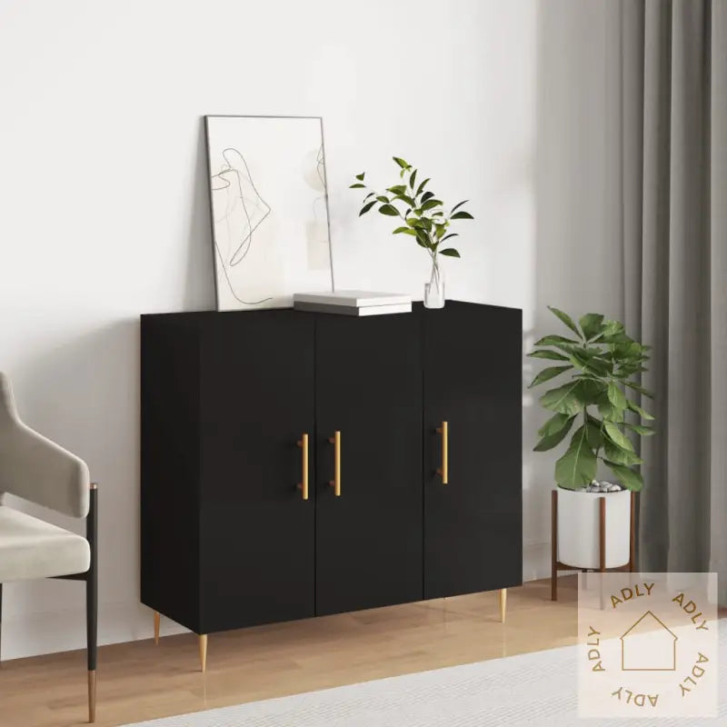 Skjenk Svart 90X34X80 Cm Konstruert Tre