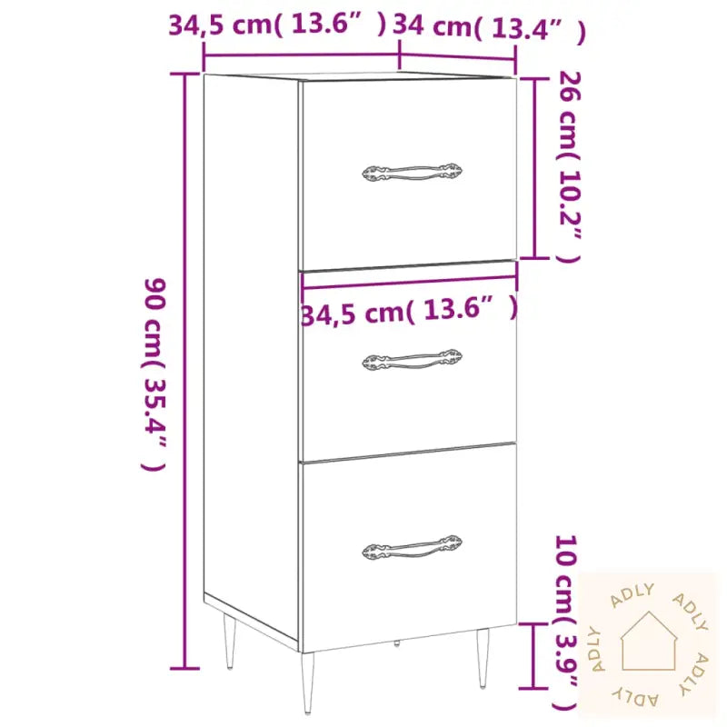 Skjenk Høyglans Hvit 34,5X34X90 Cm Konstruert Tre