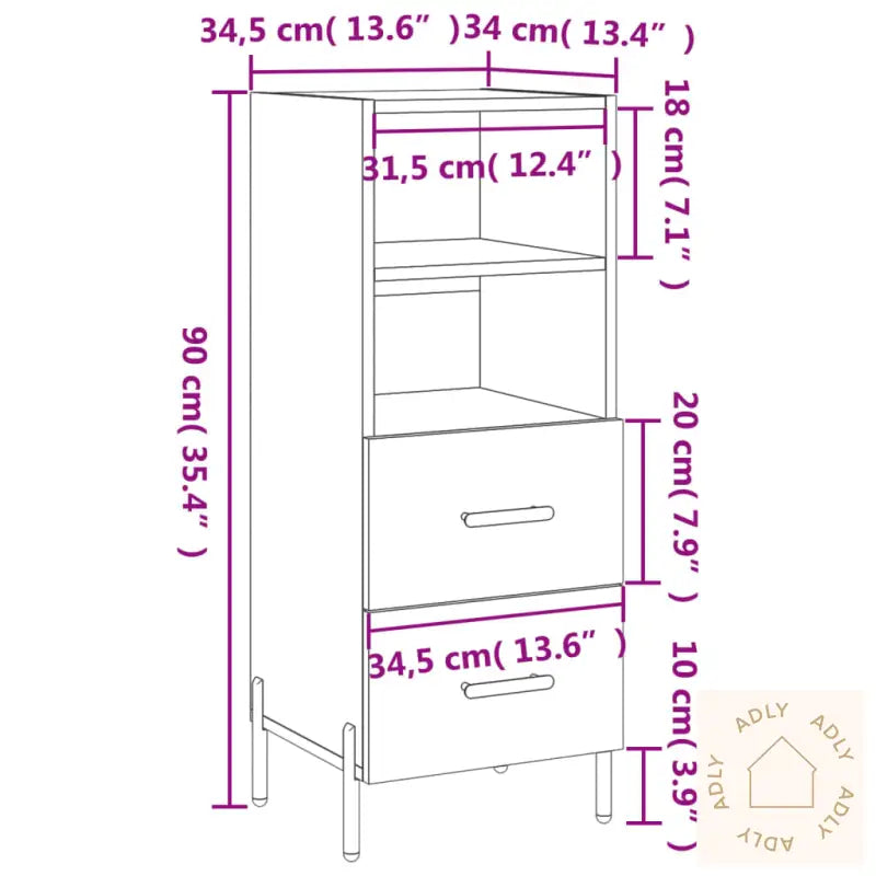 Skjenk Grå Sonoma 34,5X34X90 Cm Konstruert Tre