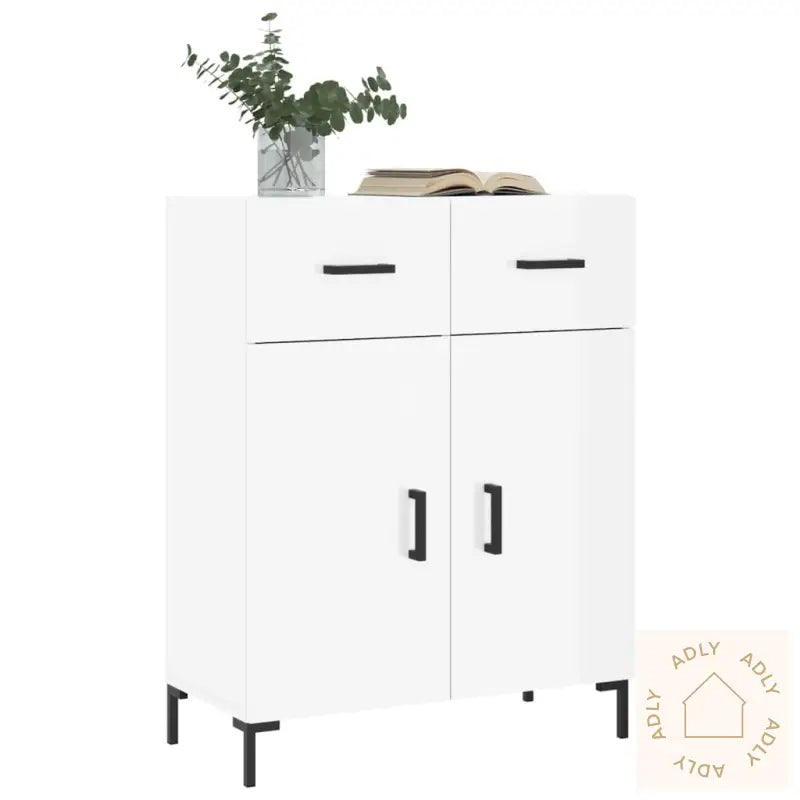 Skjenk Høyglans Hvit 69,5X34X90 Cm Konstruert Tre