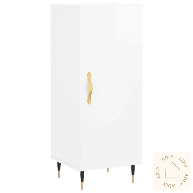 Skjenk Høyglans Hvit 34,5X34X90 Cm Konstruert Tre