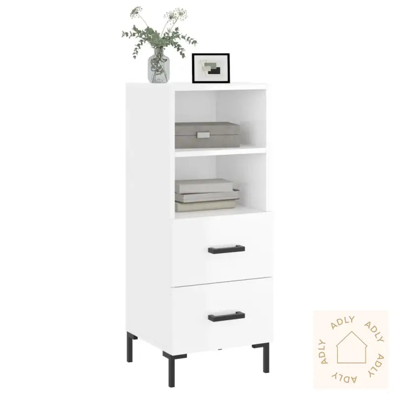 Skjenk Høyglans Hvit 34,5X34X90 Cm Konstruert Tre