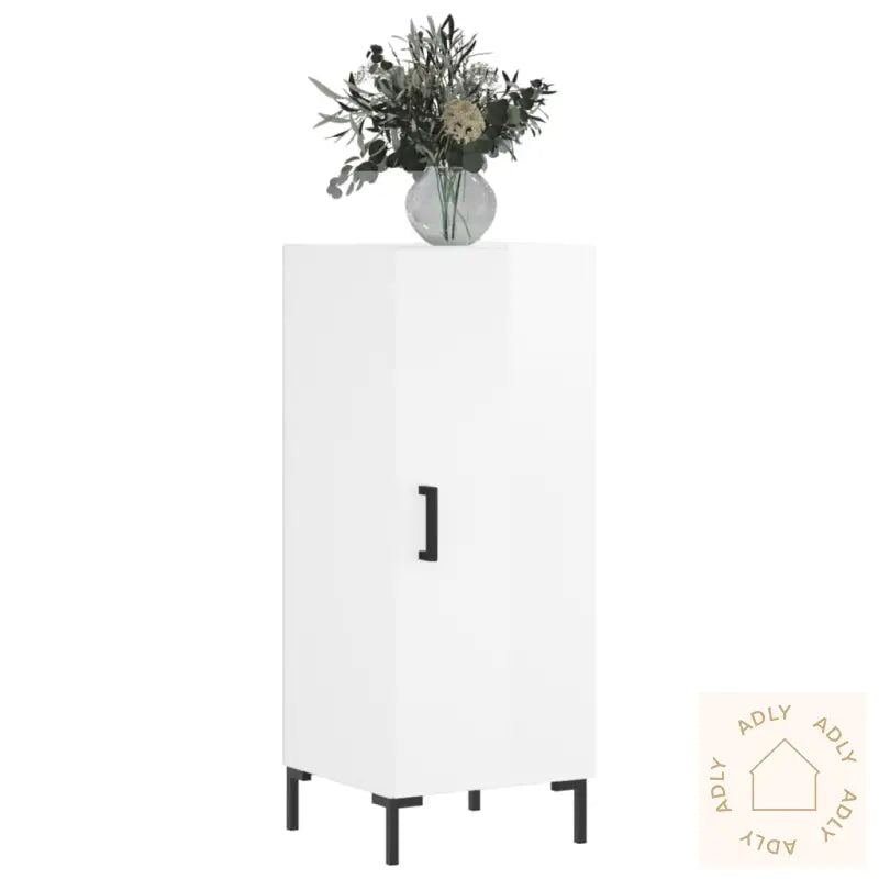 Skjenk Høyglans Hvit 34,5X34X90 Cm Konstruert Tre