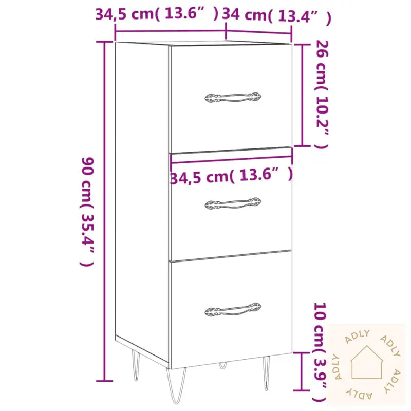 Skjenk Hvit 34,5X34X90 Cm Konstruert Tre