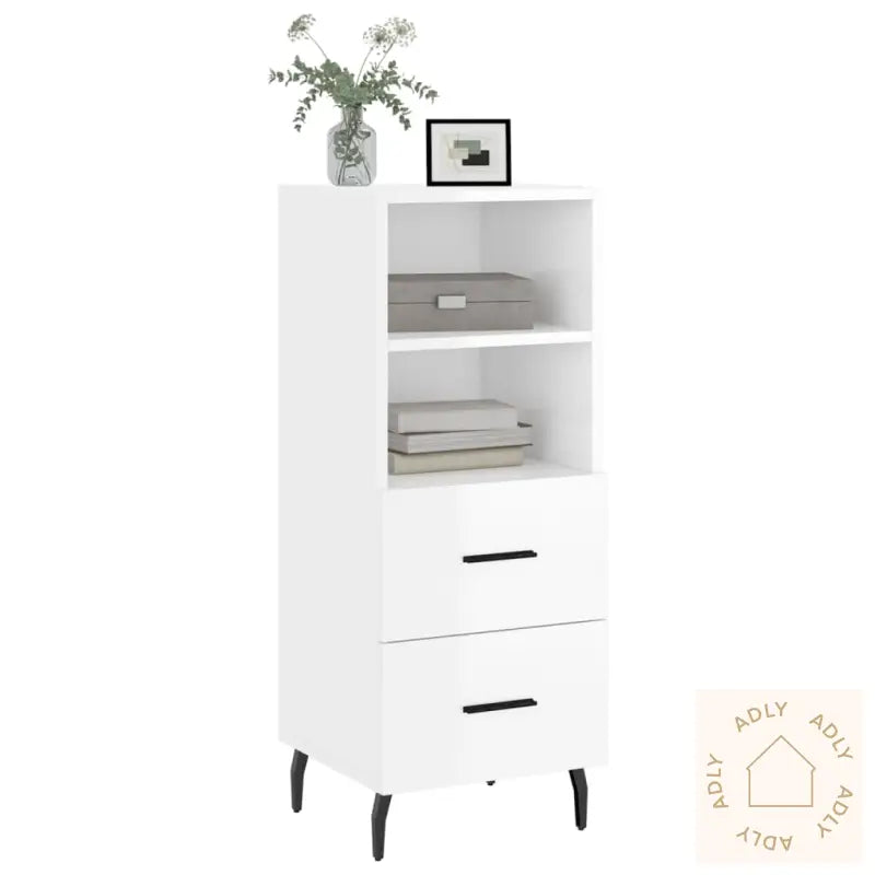 Skjenk Høyglans Hvit 34,5X34X90 Cm Konstruert Tre