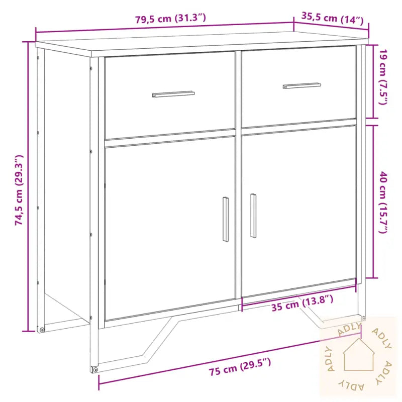 Skjenk Røkt Eik 79,5X35,5X74,5 Cm Konstruert Tre
