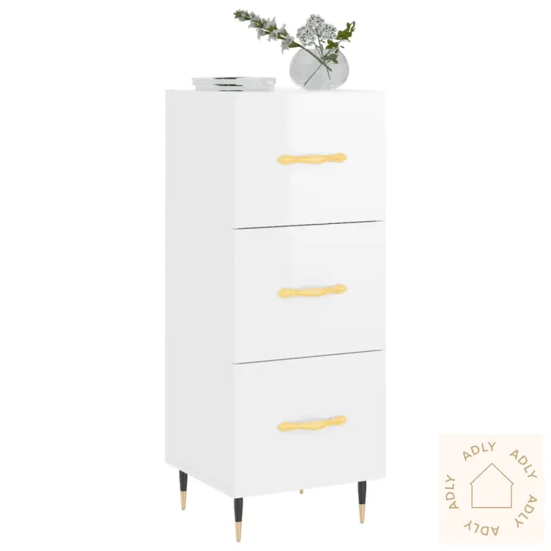 Skjenk Høyglans Hvit 34,5X34X90 Cm Konstruert Tre