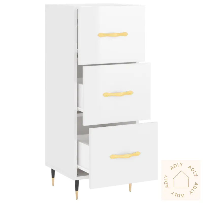 Skjenk Høyglans Hvit 34,5X34X90 Cm Konstruert Tre