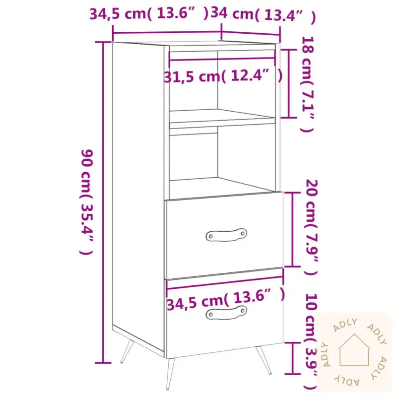 Skjenk Røkt Eik 34,5X34X90 Cm Konstruert Tre