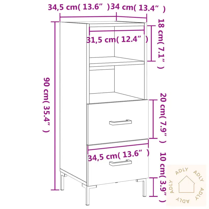 Skjenk Betonggrå 34,5X34X90 Cm Konstruert Tre