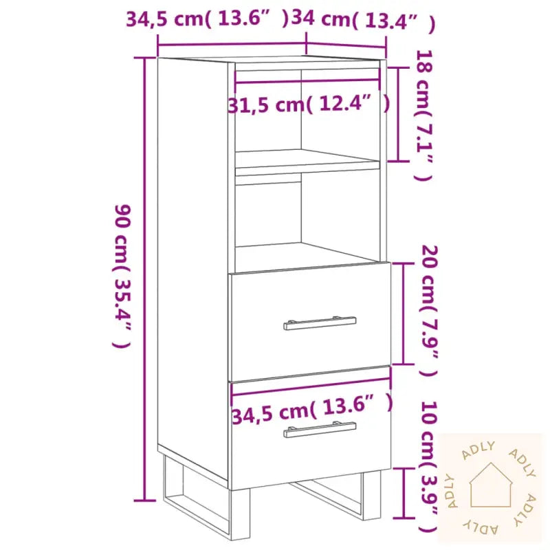 Skjenk Betonggrå 34,5X34X90 Cm Konstruert Tre